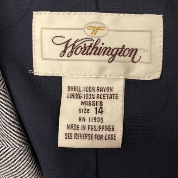 Worthington Womens Gray Single Button Blazer Sz Misses 14 Striped Shoulder Pads - Picture 8 of 12